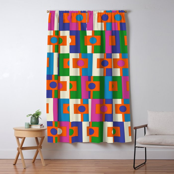 Colorful Retro Geometric Rektangel Vibrant Pop Pattern Window Curtain Gallery Image 5