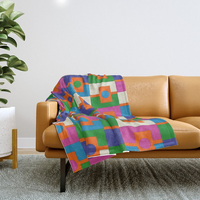 Colorful Retro Geometric Rektangel Vibrant Pop Pattern Throw Blanket Gallery Image 1