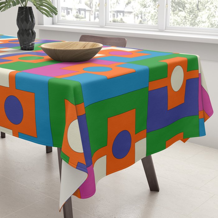 Colorful Retro Geometric Rektangel Vibrant Pop Pattern Tablecloth Gallery Image 3