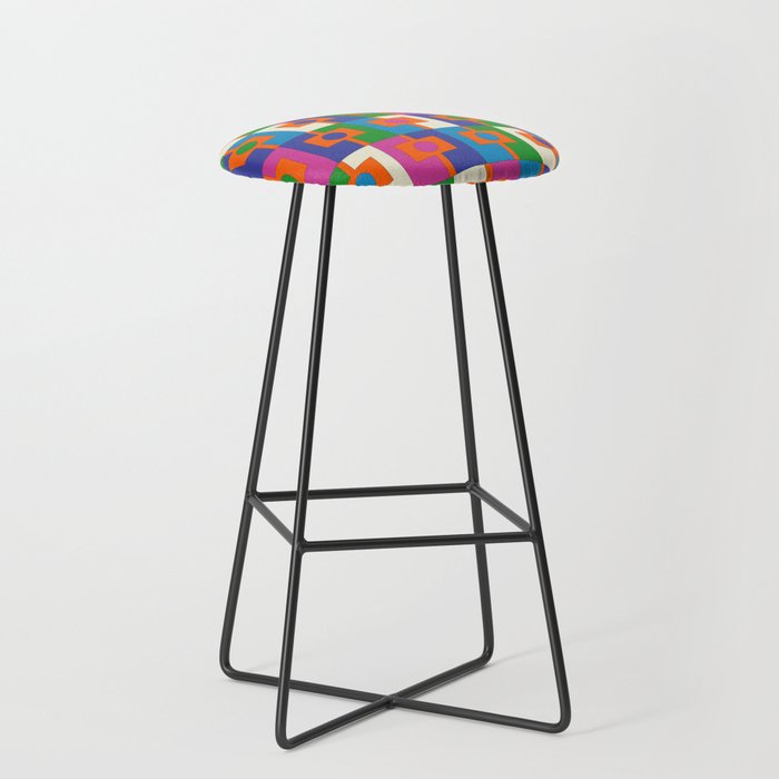 Colorful Retro Geometric Rektangel Vibrant Pop Pattern Stool Gallery Image 1