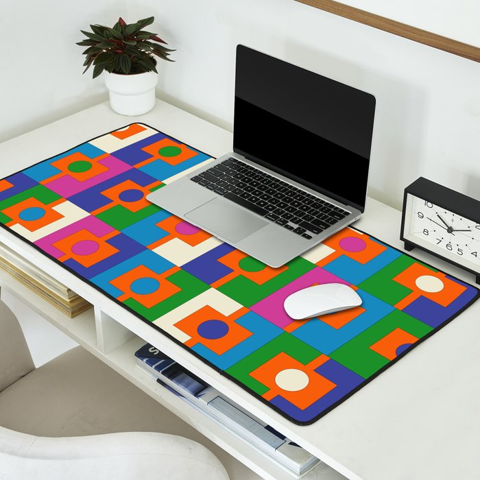 Colorful Retro Geometric Rektangel Vibrant Pop Pattern Desk Mat Gallery Image 2