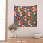 Colorful Retro Geometric Rektangel Vibrant Pop Pattern Wall Tapestry Gallery Image 2