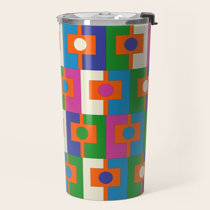 Colorful Retro Geometric Rektangel Vibrant Pop Pattern Travel Mug Gallery Image 2