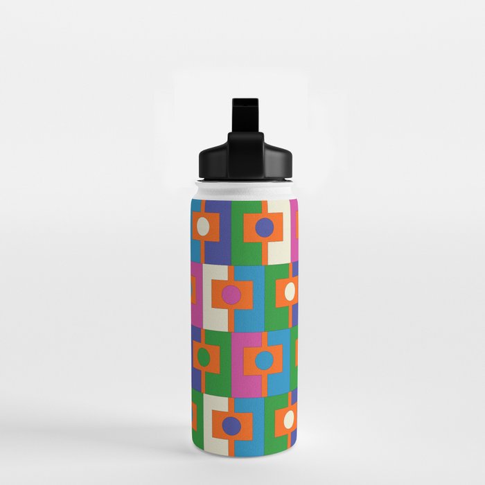 Colorful Retro Geometric Rektangel Vibrant Pop Pattern Water Bottle Gallery Image 2