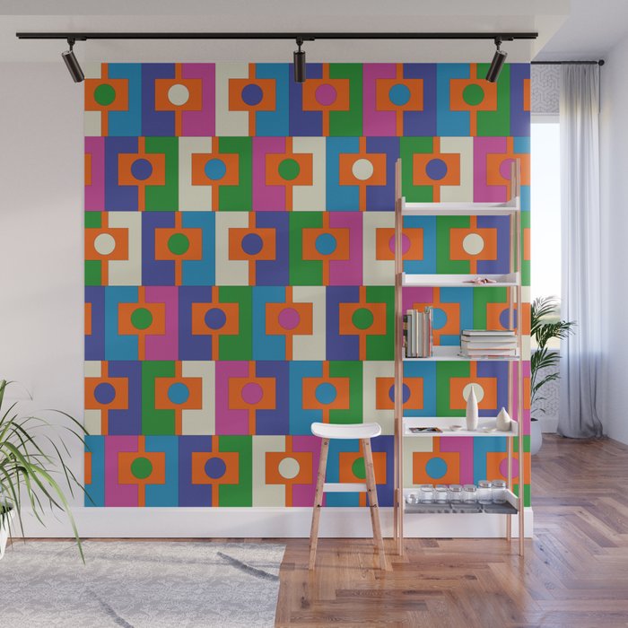 Colorful Retro Geometric Rektangel Vibrant Pop Pattern Wall Mural Gallery Image 1