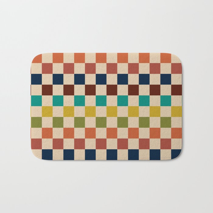 Mid Century Modern Checkerboard Stripes Check Pattern Bath Mat Gallery Image 1