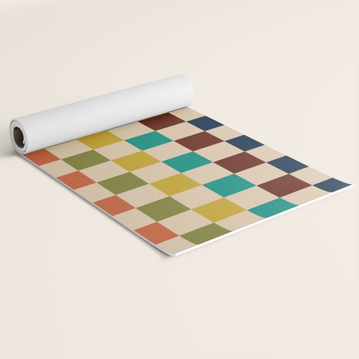 Mid Century Modern Checkerboard Stripes Check Pattern Yoga Mat Gallery Image 2