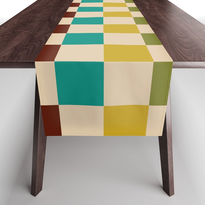 Mid Century Modern Checkerboard Stripes Check Pattern Table Runner Gallery Image 1