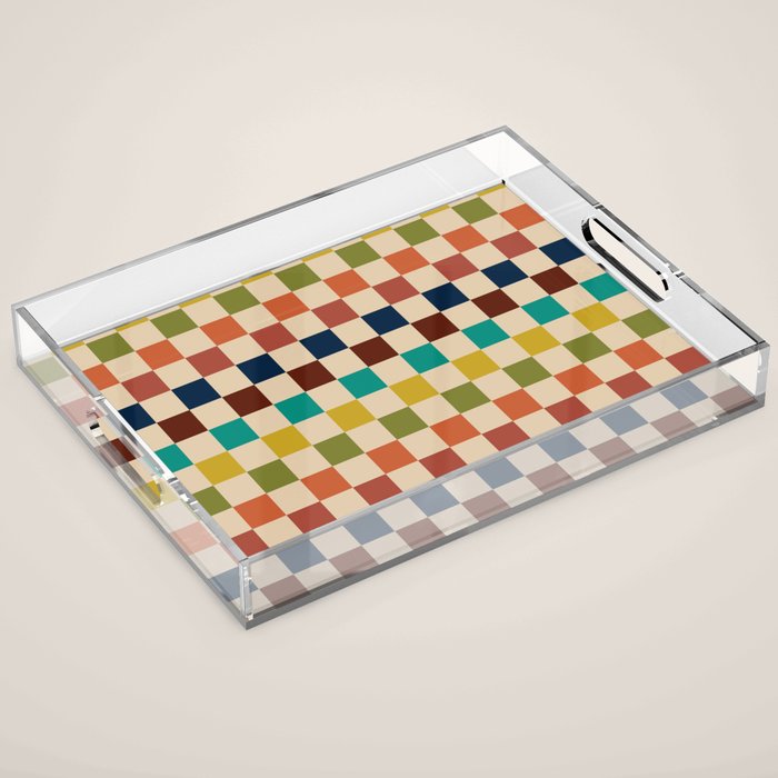 Mid Century Modern Checkerboard Stripes Check Pattern Acrylic Tray Gallery Image 1
