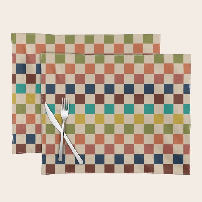 Mid Century Modern Checkerboard Stripes Check Pattern Placemat Gallery Image 1