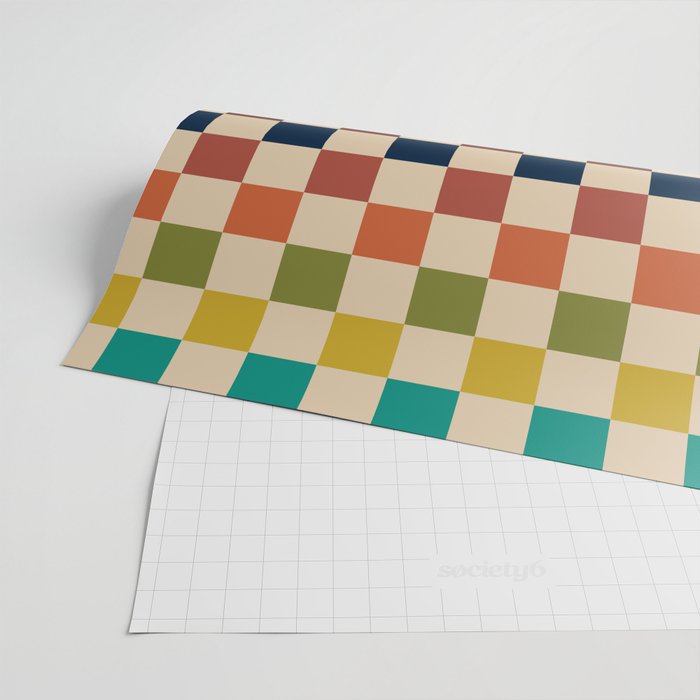 Mid Century Modern Checkerboard Stripes Check Pattern Wrapping Paper Gallery Image 2