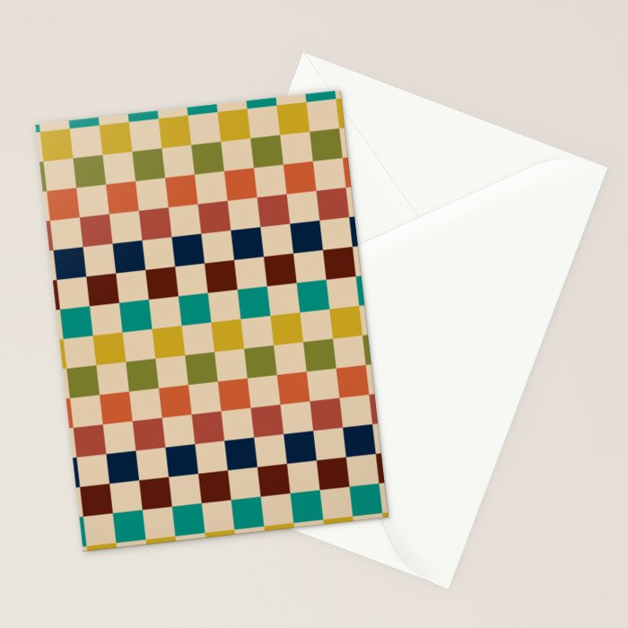 Mid Century Modern Checkerboard Stripes Check Pattern Stationery Card Gallery Image 2