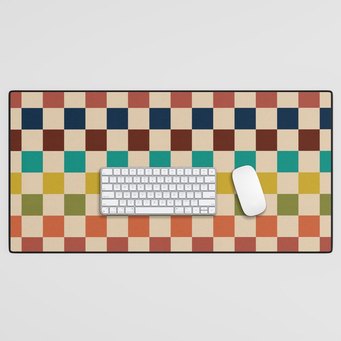 Mid Century Modern Checkerboard Stripes Check Pattern Desk Mat Gallery Image 1