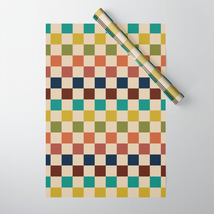 Mid Century Modern Checkerboard Stripes Check Pattern Wrapping Paper Gallery Image 1