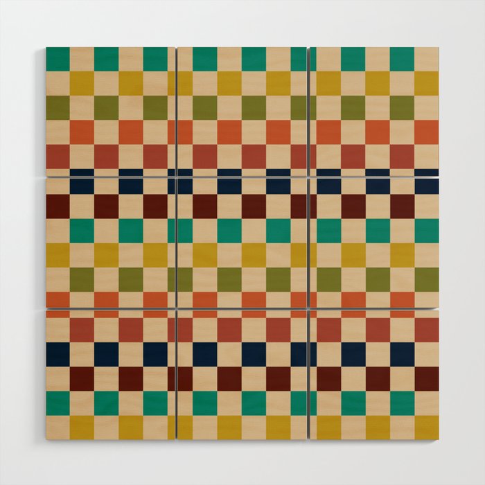 Mid Century Modern Checkerboard Stripes Check Pattern Wood Wall Art Gallery Image 1