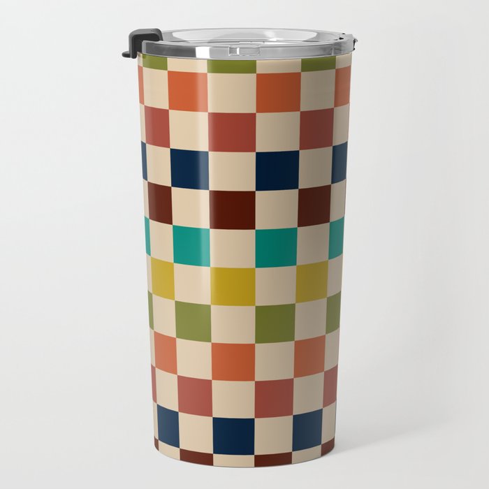 Mid Century Modern Checkerboard Stripes Check Pattern Travel Mug Gallery Image 3