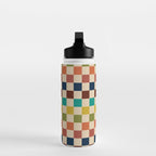 Mid Century Modern Checkerboard Stripes Check Pattern Water Bottle Gallery Image 3