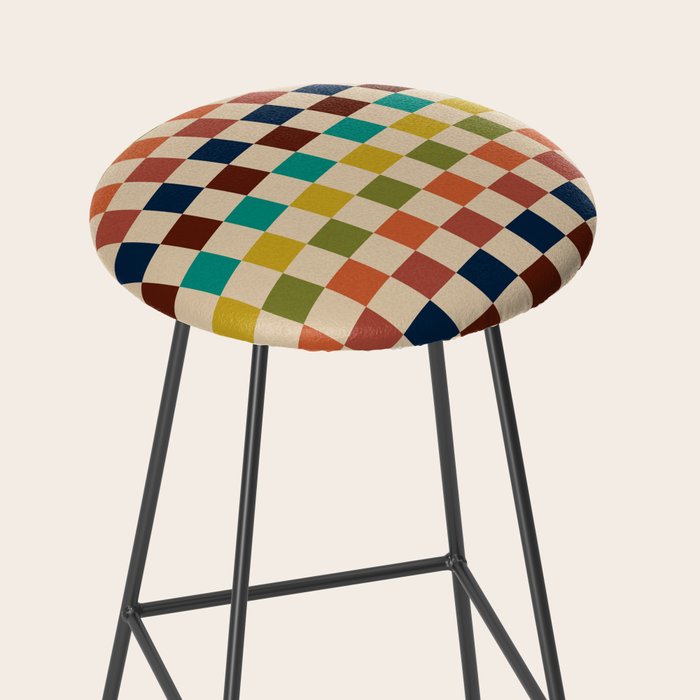 Mid Century Modern Checkerboard Stripes Check Pattern Stool Gallery Image 2