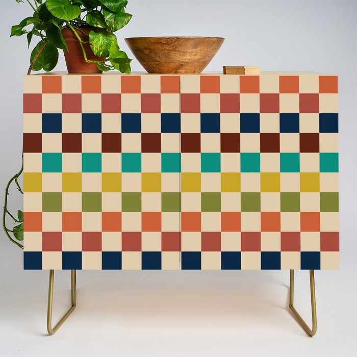 Mid Century Modern Checkerboard Stripes Check Pattern Credenza Gallery Image 1