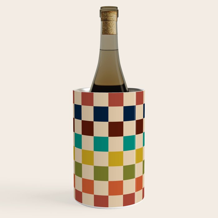 Mid Century Modern Checkerboard Stripes Check Pattern Wine Chiller Gallery Image 1