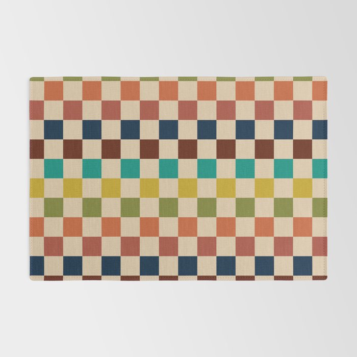Mid Century Modern Checkerboard Stripes Check Pattern Rug Gallery Image 2