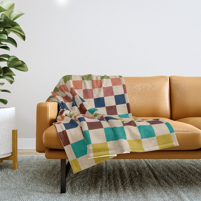 Mid Century Modern Checkerboard Stripes Check Pattern Throw Blanket Gallery Image 1