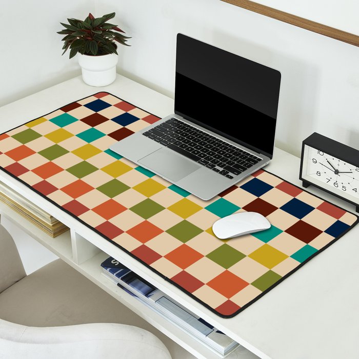 Mid Century Modern Checkerboard Stripes Check Pattern Desk Mat Gallery Image 2