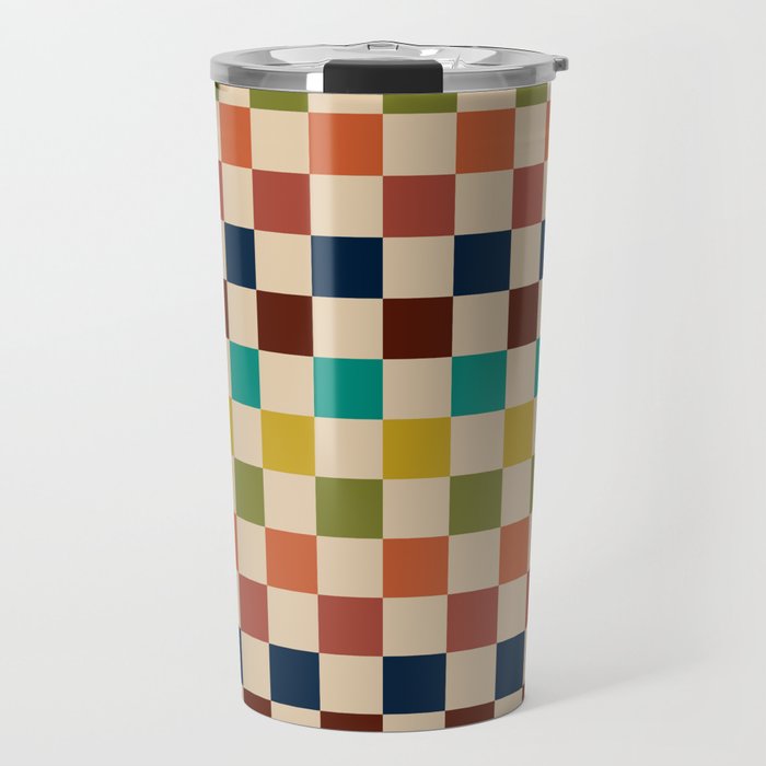 Mid Century Modern Checkerboard Stripes Check Pattern Travel Mug Gallery Image 1