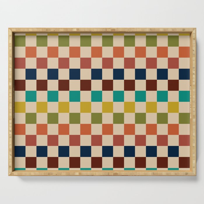 Mid Century Modern Checkerboard Stripes Check Pattern Serving Tray Gallery Image 1