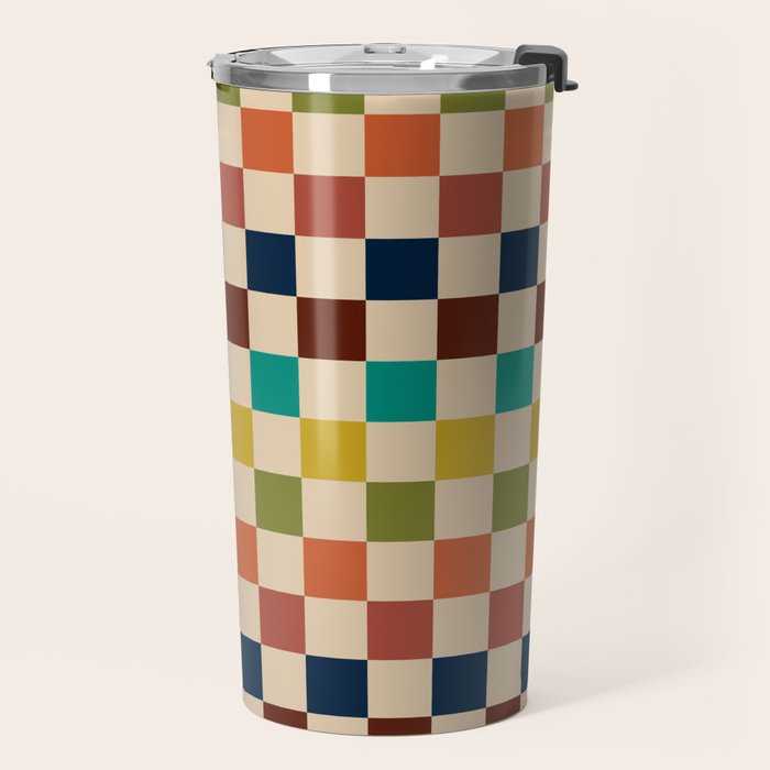 Mid Century Modern Checkerboard Stripes Check Pattern Travel Mug Gallery Image 2