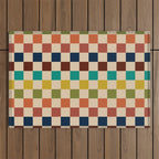 Mid Century Modern Checkerboard Stripes Check Pattern Outdoor Rug Gallery Image 1
