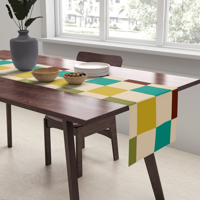 Mid Century Modern Checkerboard Stripes Check Pattern Table Runner Gallery Image 2