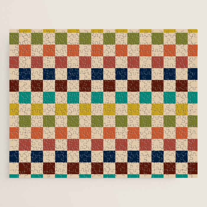 Mid Century Modern Checkerboard Stripes Check Pattern Jigsaw Puzzle Gallery Image 1