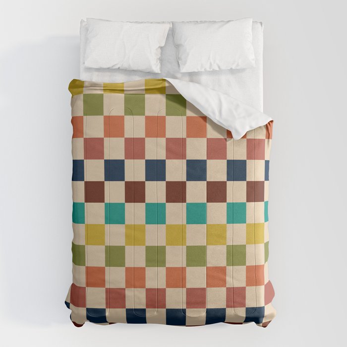Mid Century Modern Checkerboard Stripes Check Pattern Comforter Gallery Image 1