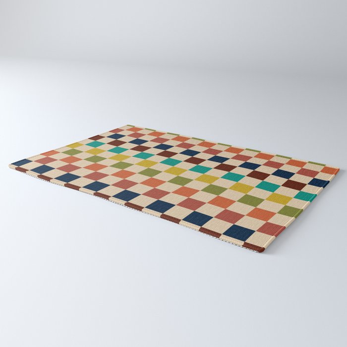 Mid Century Modern Checkerboard Stripes Check Pattern Rug Gallery Image 3
