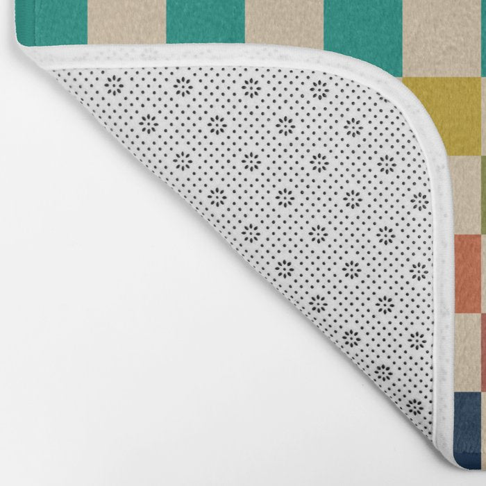 Mid Century Modern Checkerboard Stripes Check Pattern Bath Mat Gallery Image 2