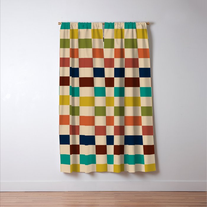 Mid Century Modern Checkerboard Stripes Check Pattern Window Curtain Gallery Image 3
