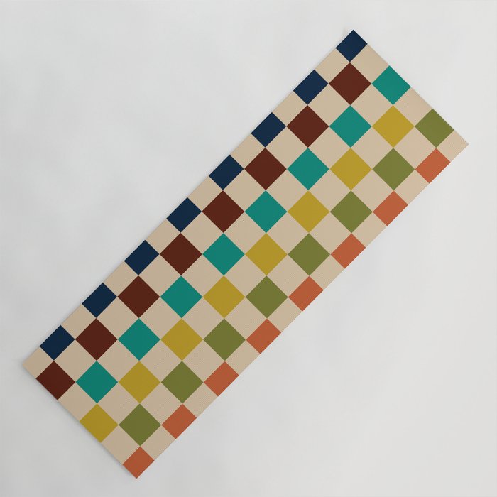 Mid Century Modern Checkerboard Stripes Check Pattern Yoga Mat Gallery Image 1