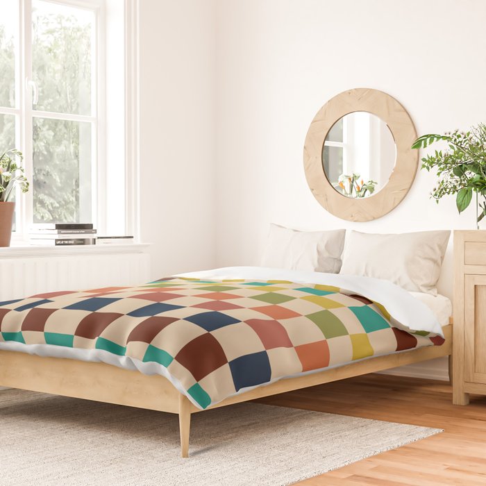 Mid Century Modern Checkerboard Stripes Check Pattern Duvet Cover Gallery Image 2