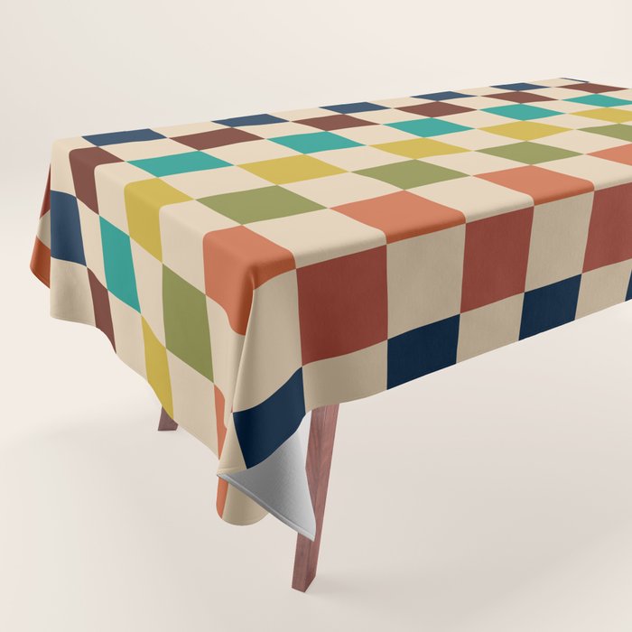 Mid Century Modern Checkerboard Stripes Check Pattern Tablecloth Gallery Image 1