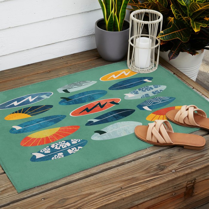 Surfboard green  Outdoor Rug Gallery Image 2