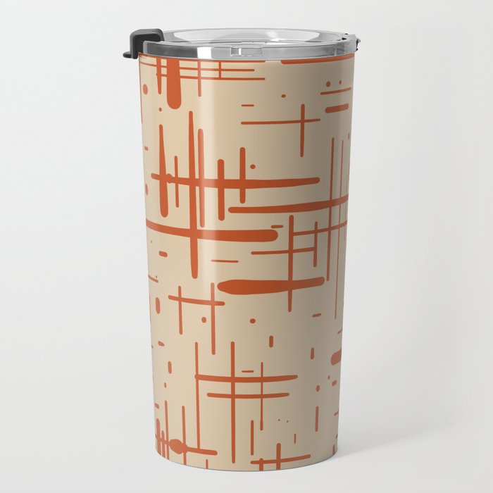 Mid-Century Modern Kinetikos Pattern in Beige and Burnt Orange  Travel Mug Gallery Image 3