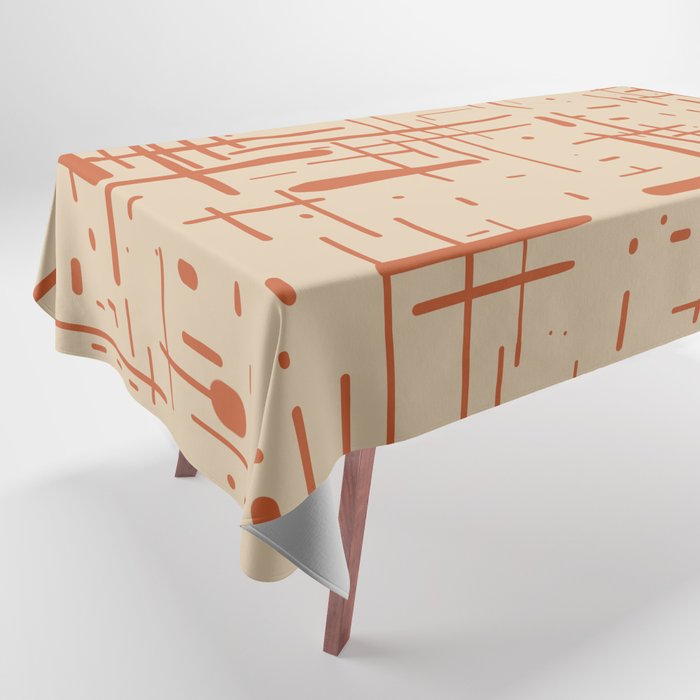Mid-Century Modern Kinetikos Pattern in Beige and Burnt Orange  Tablecloth Gallery Image 1