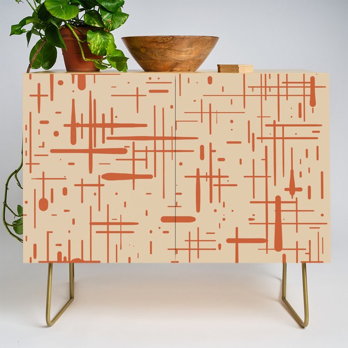 Mid-Century Modern Kinetikos Pattern in Beige and Burnt Orange  Credenza Gallery Image 1