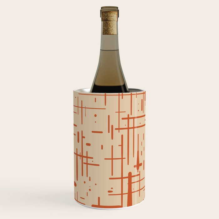 Mid-Century Modern Kinetikos Pattern in Beige and Burnt Orange  Wine Chiller Gallery Image 3