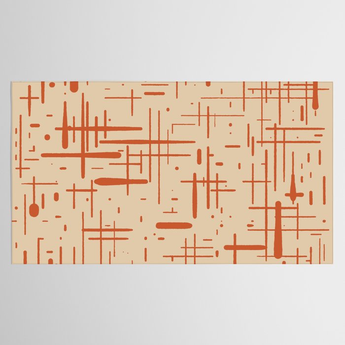 Mid-Century Modern Kinetikos Pattern in Beige and Burnt Orange  Tablecloth Gallery Image 2