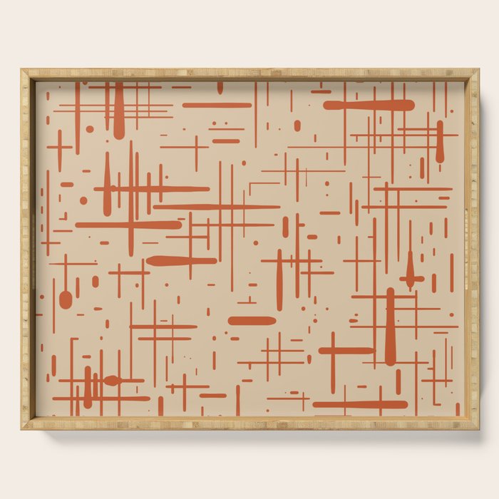 Mid-Century Modern Kinetikos Pattern in Beige and Burnt Orange  Serving Tray Gallery Image 1