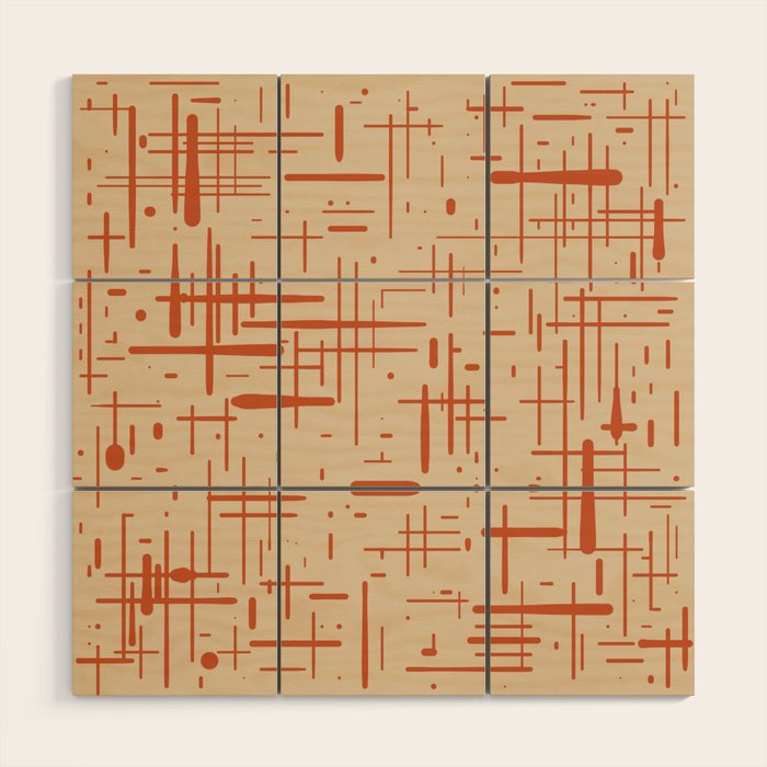 Mid-Century Modern Kinetikos Pattern in Beige and Burnt Orange  Wood Wall Art Gallery Image 1