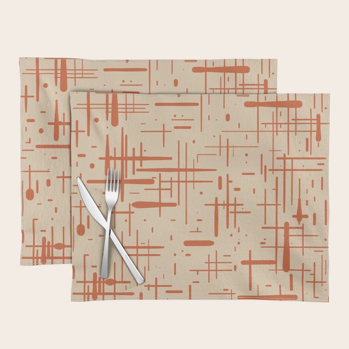 Mid-Century Modern Kinetikos Pattern in Beige and Burnt Orange  Placemat Gallery Image 1