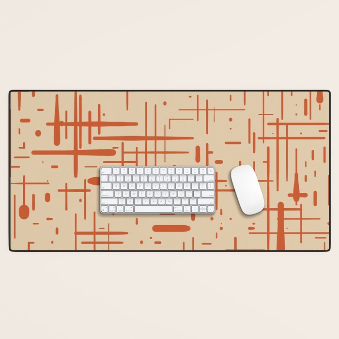 Mid-Century Modern Kinetikos Pattern in Beige and Burnt Orange  Desk Mat Gallery Image 1